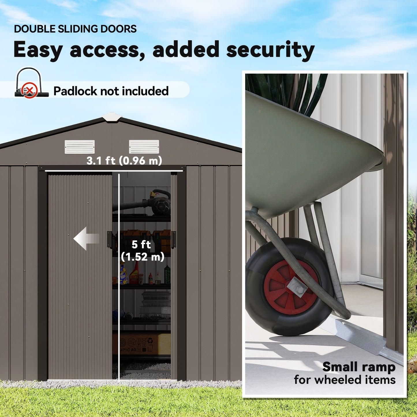 9 x 6FT Garden Metal Storage Shed Outdoor Storage Shed