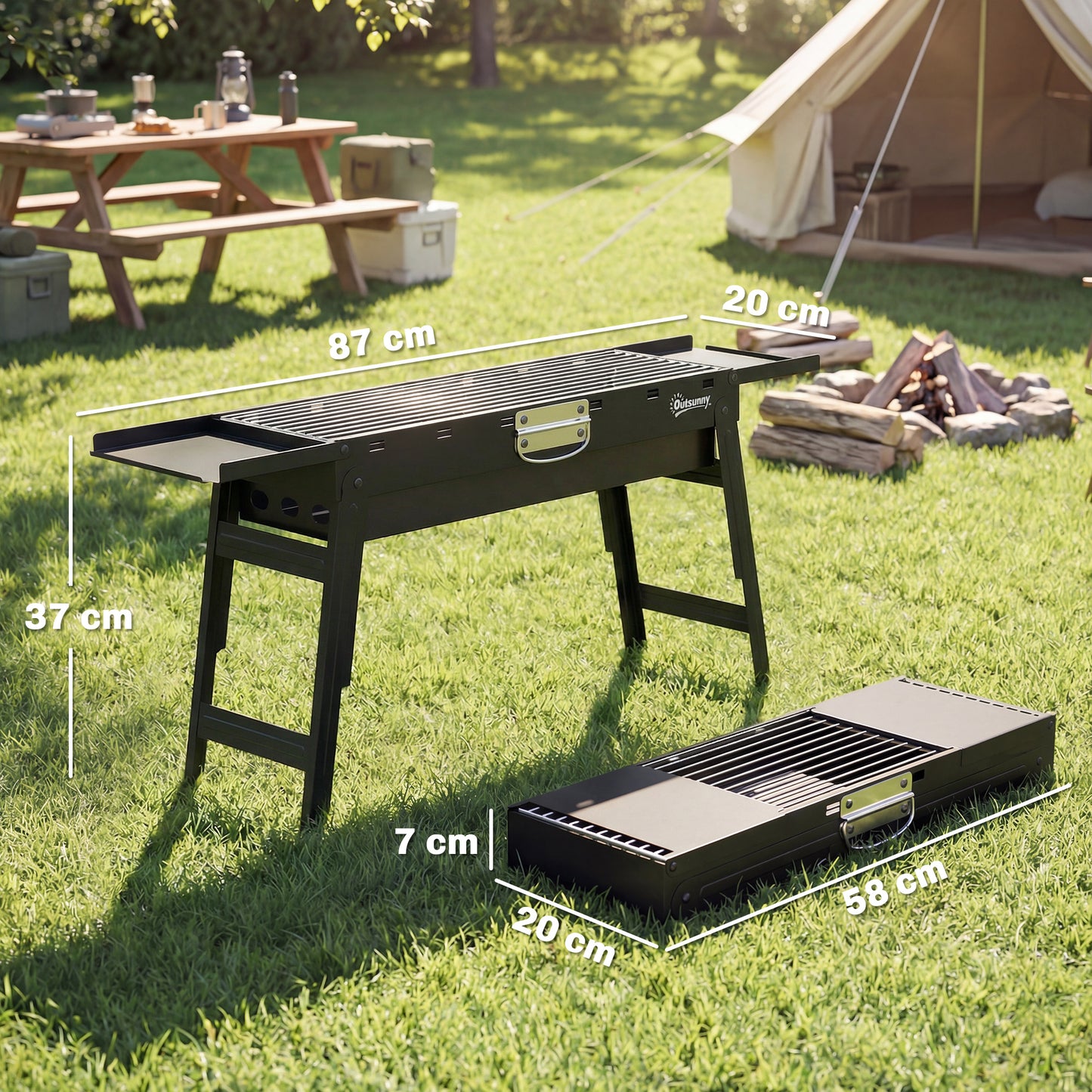 Portable BBQ Grill, Foldable Charcoal Grill for Camping and Picnics