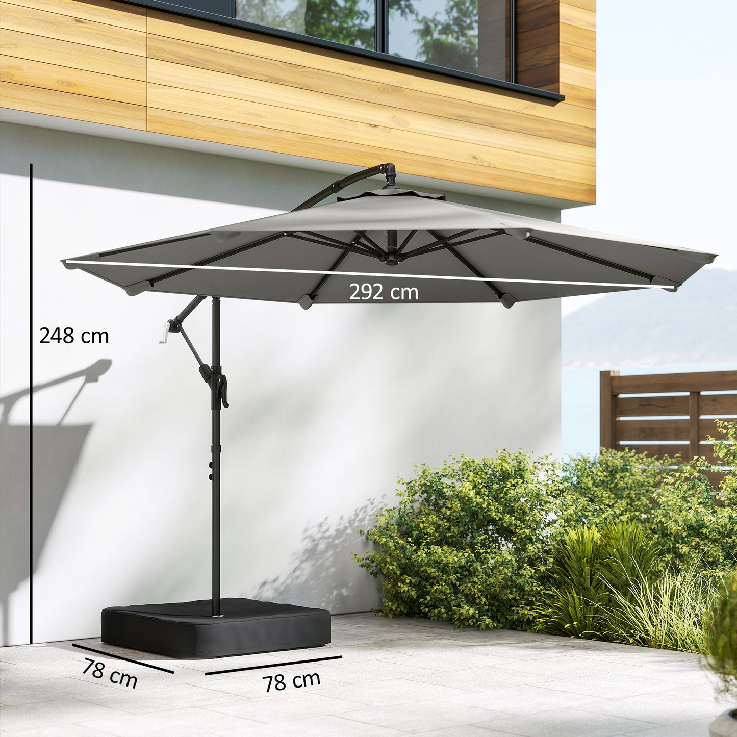 3 m Garden Cantilever Parasol with Cross Base, Sandbag