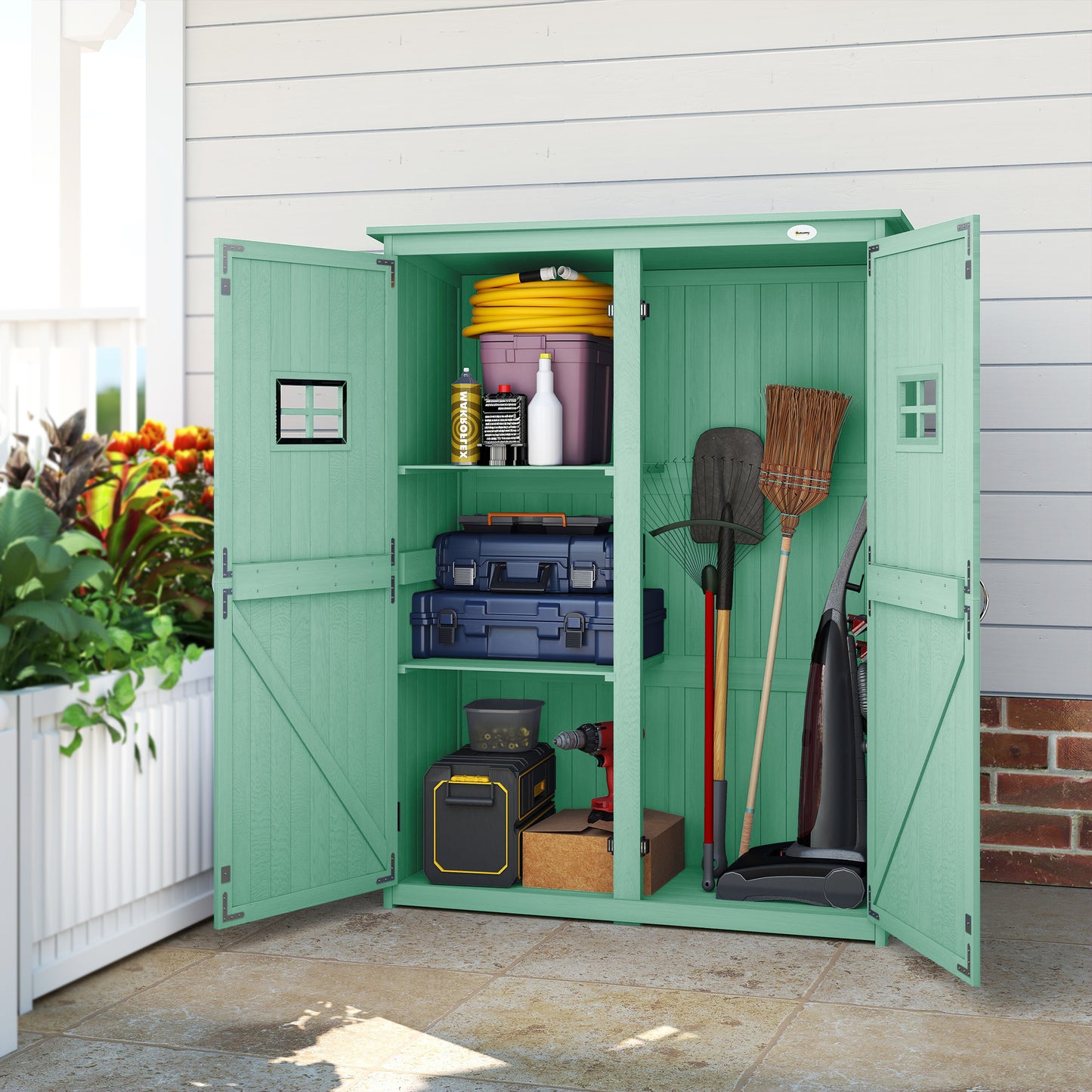Wooden Garden Shed with Two Windows, Tool Storage Cabinet (1)