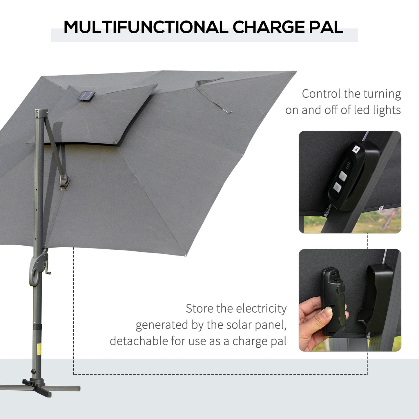 3 x 3(m) Aluminum Sun Square Canopy Top w/ Adjustable Pole Angle