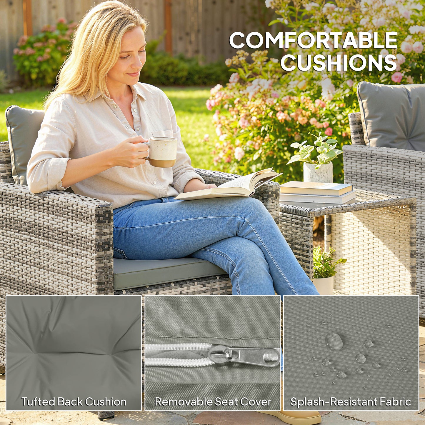 Rattan Bistro Set, 3 Piece Garden Furniture Set