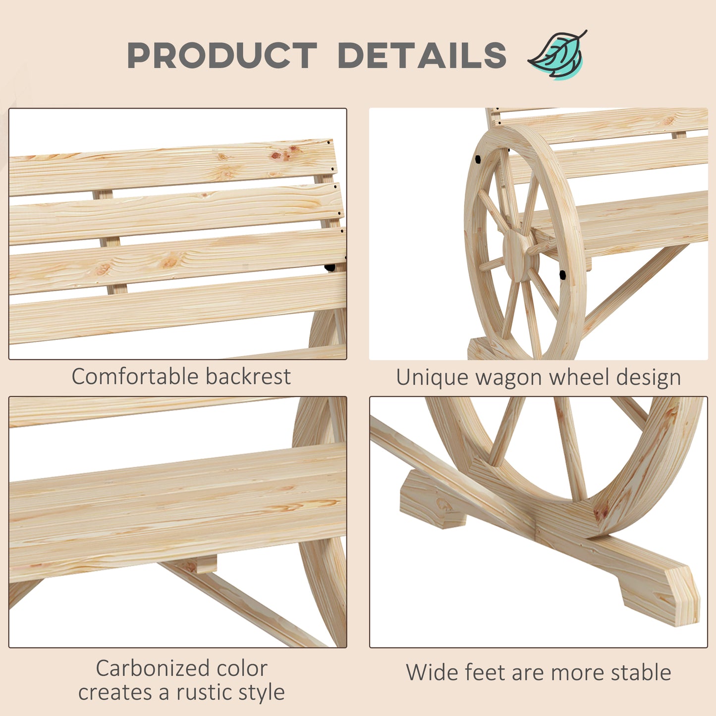 Wagon Wheel Chair Bench Armrest Rustic Loveseat Wood Outdoor Garden