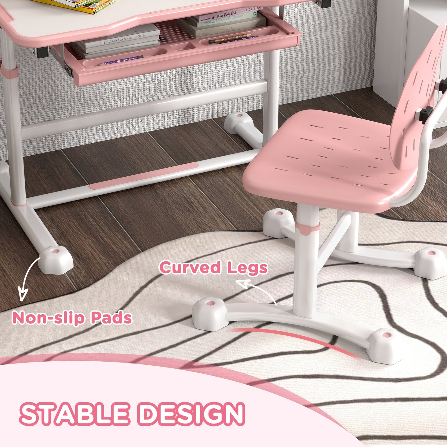 Height Adjustable Kids Desk and Chair Set, School Study Writing