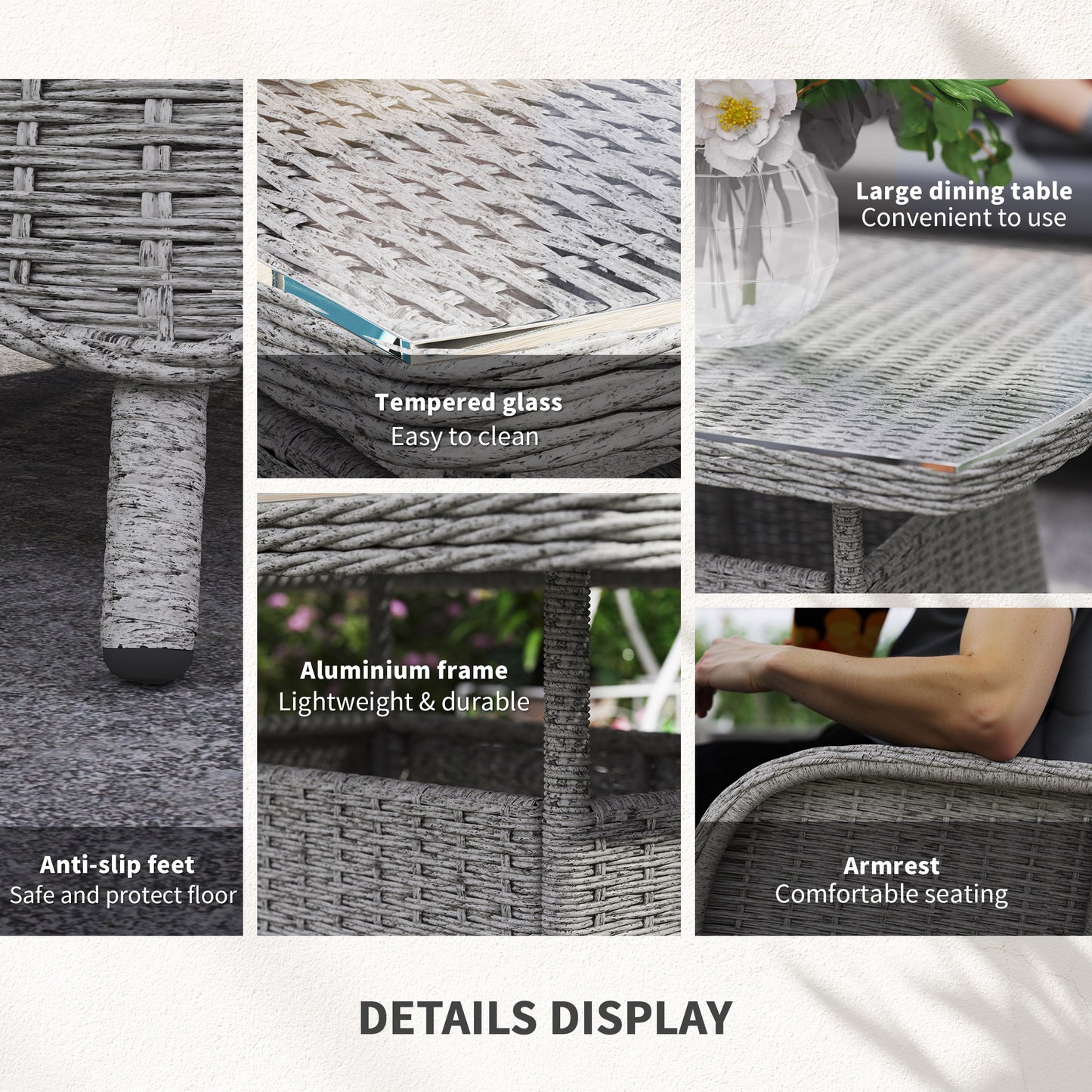 Garden PE Rattan Dining Sofa Set, Outdoor 4 Seater Wicker Furniture