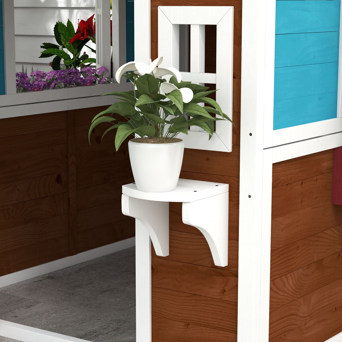 Wooden Playhouse with Doors, Windows, Plant Pots, Boxes, for 3-8 Years