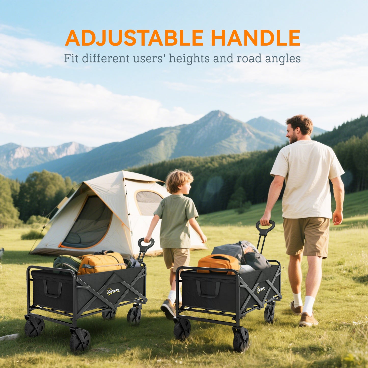 Folding Steel Frame Garden Storage Cart, with Wheels and Handle