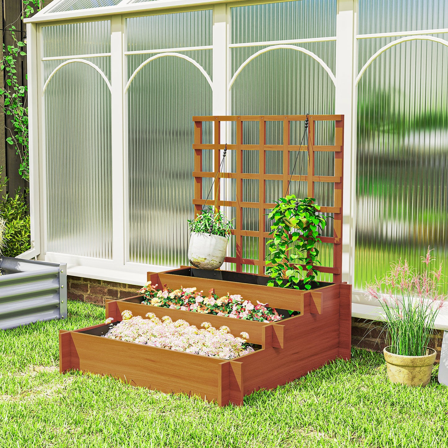 3 Tier Garden Planters with Trellis for Vine Climbing (1)
