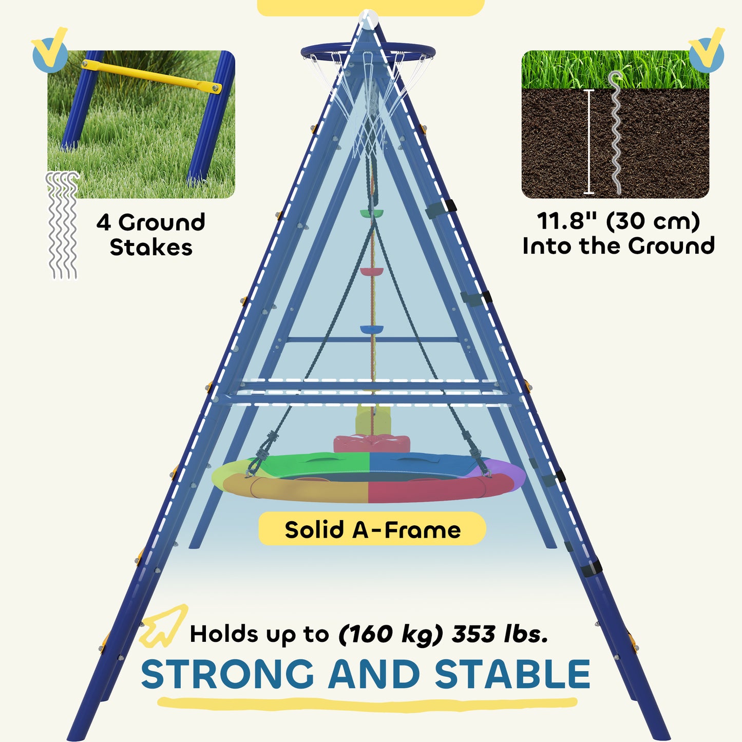 6 in 1 Metal Kids Swing Set with 3 Swings, Climbing Ladder & Net