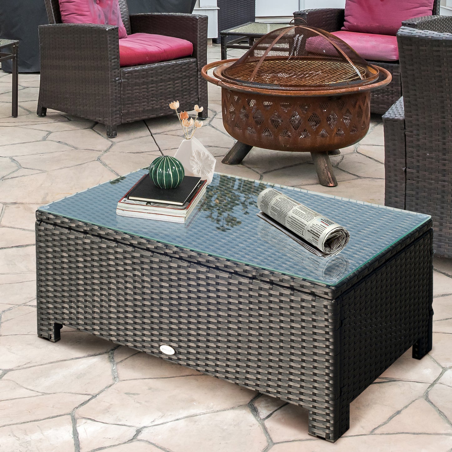 PE Rattan Coffee Table, Rectangular Outdoor Coffee Table