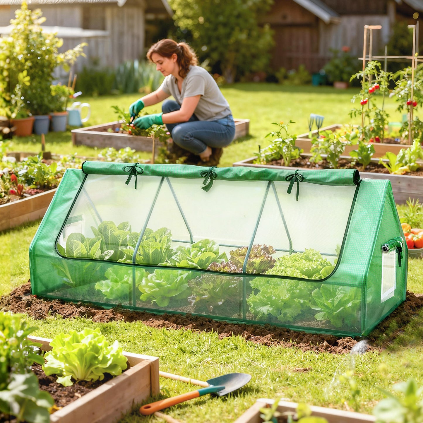 Portable Small Polytunnel, Mini Greenhouse with Mesh Windows