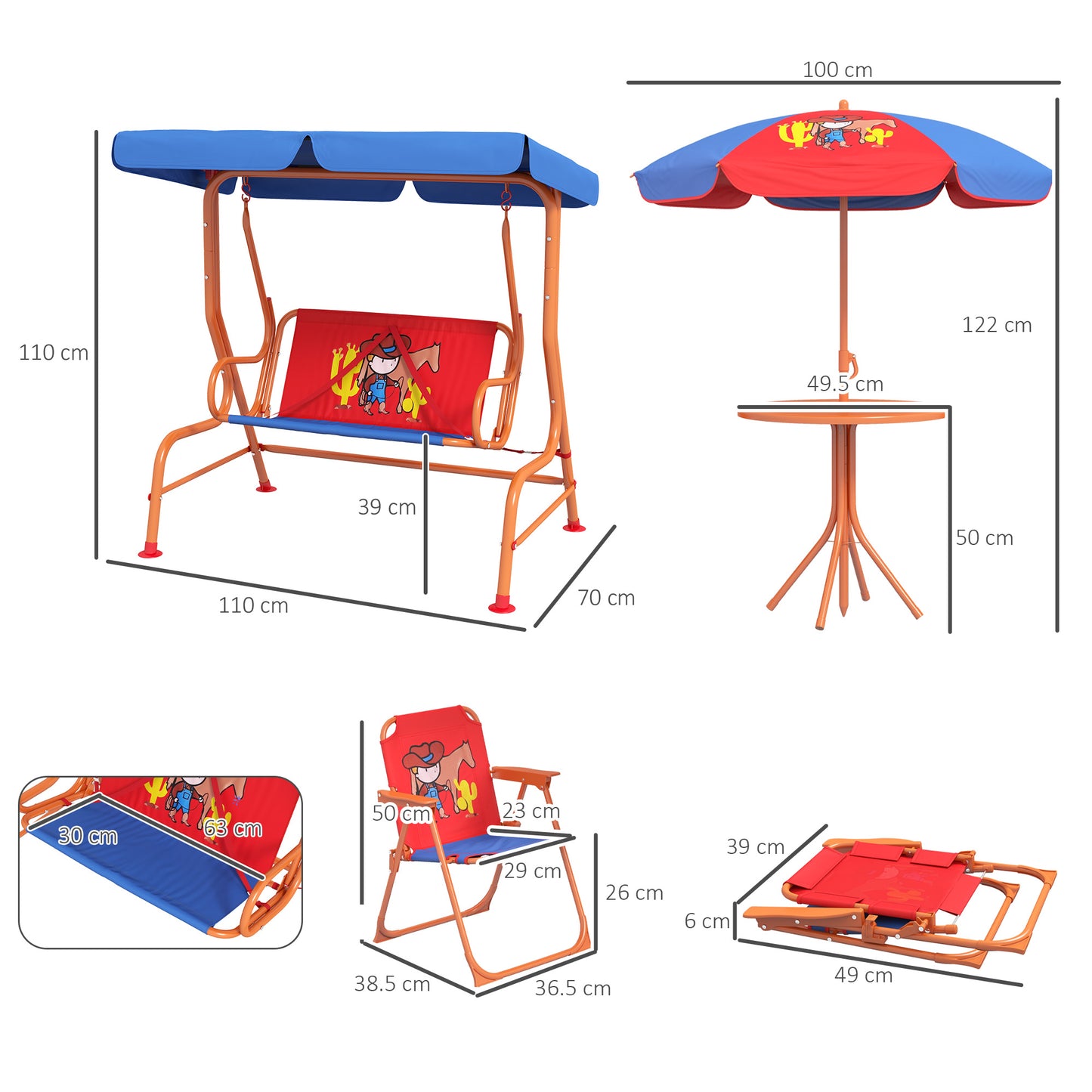4 Piece Kids Garden Furniture Set with Adjustable Canopy