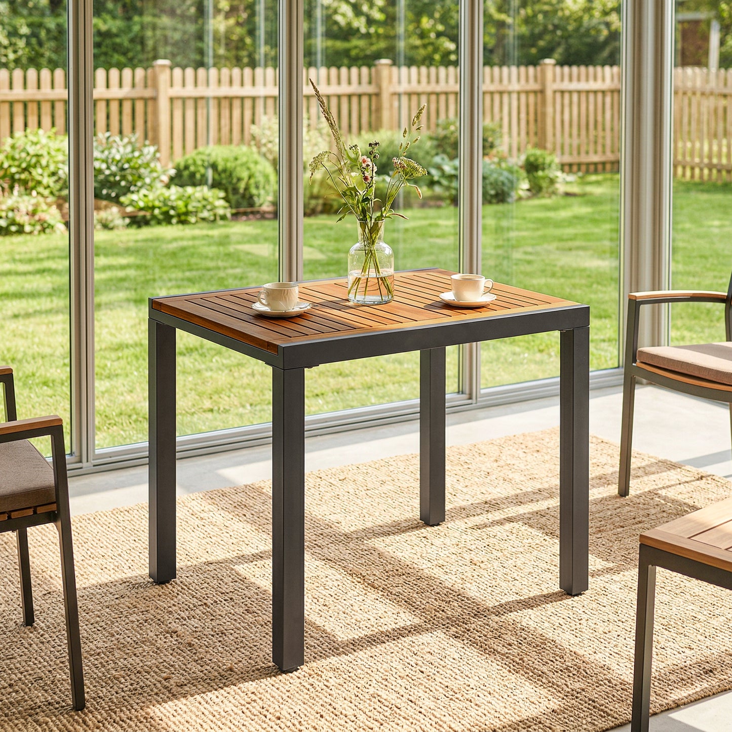 Patio Dining Table Expandable Outdoor Dining Table Acacia Wood Top