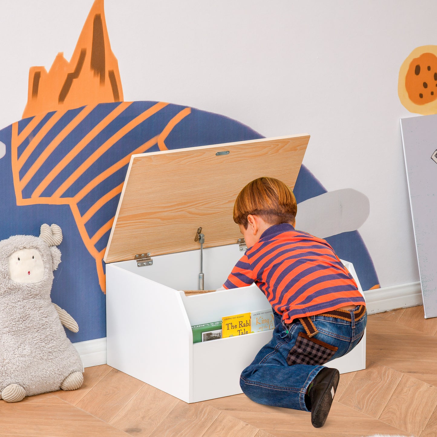 Wooden Kids Toy Box Children Storage Chest Organiser Book Slot