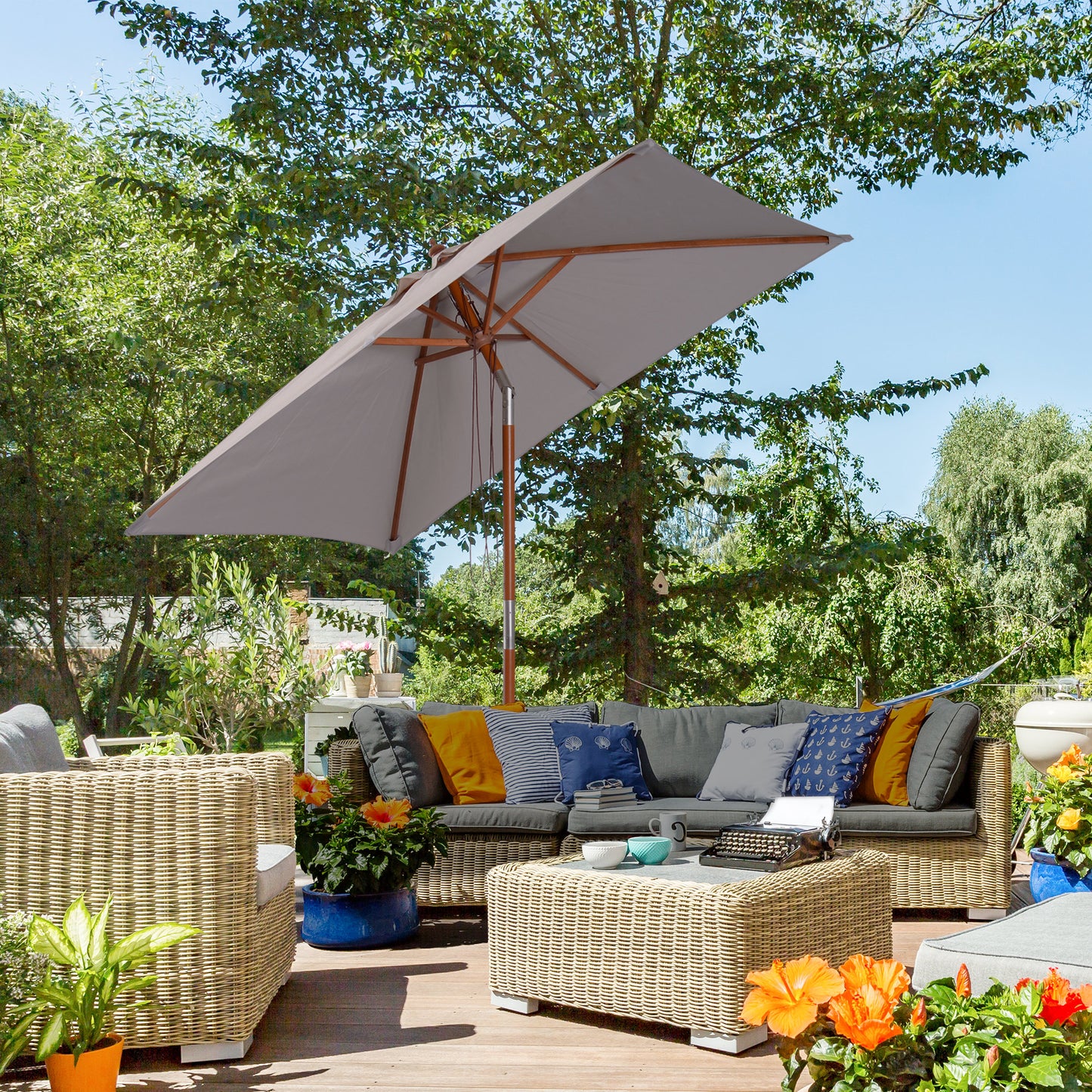2m Tilting Wooden Pole Parasol