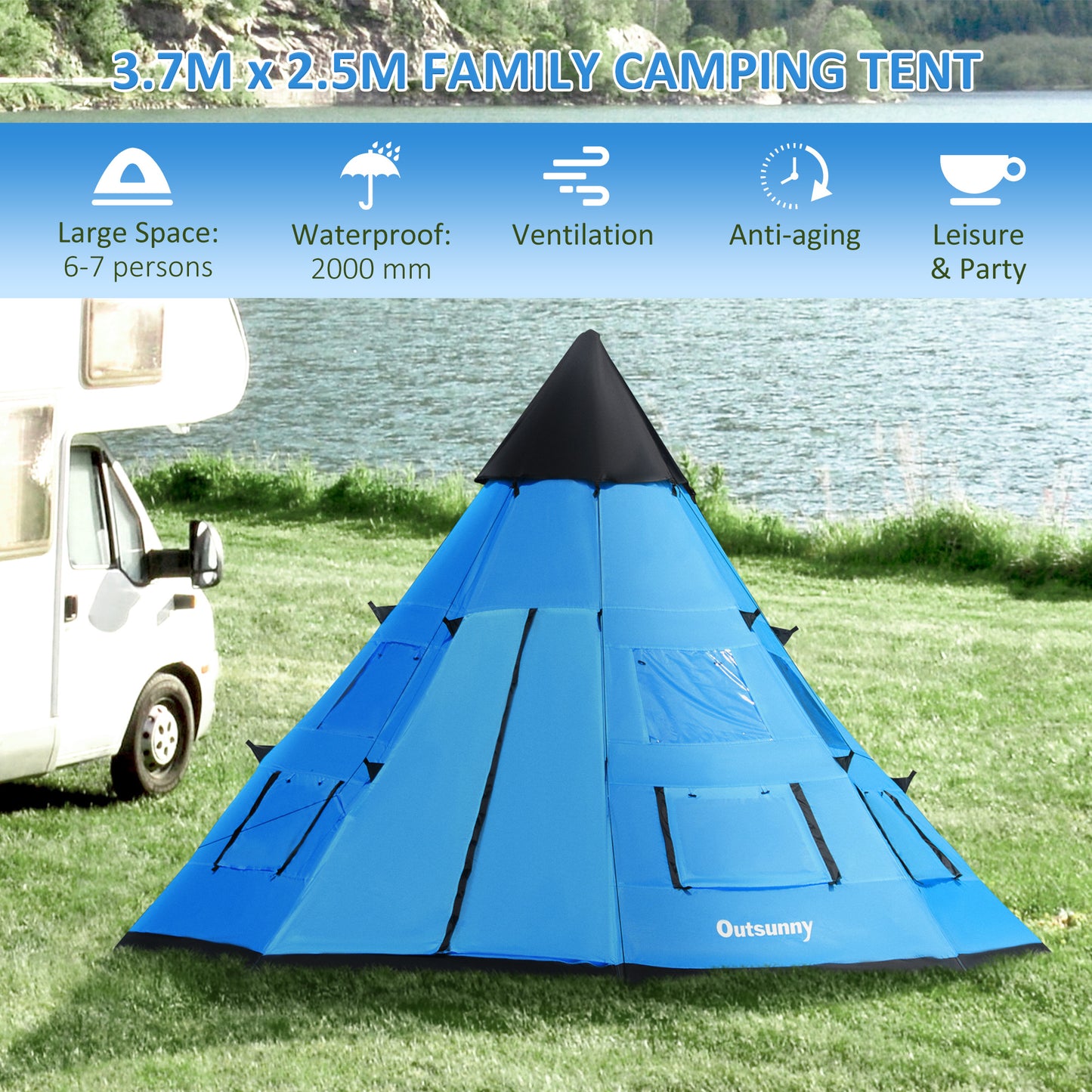 6 Men Tipi Tent with Carry Bag