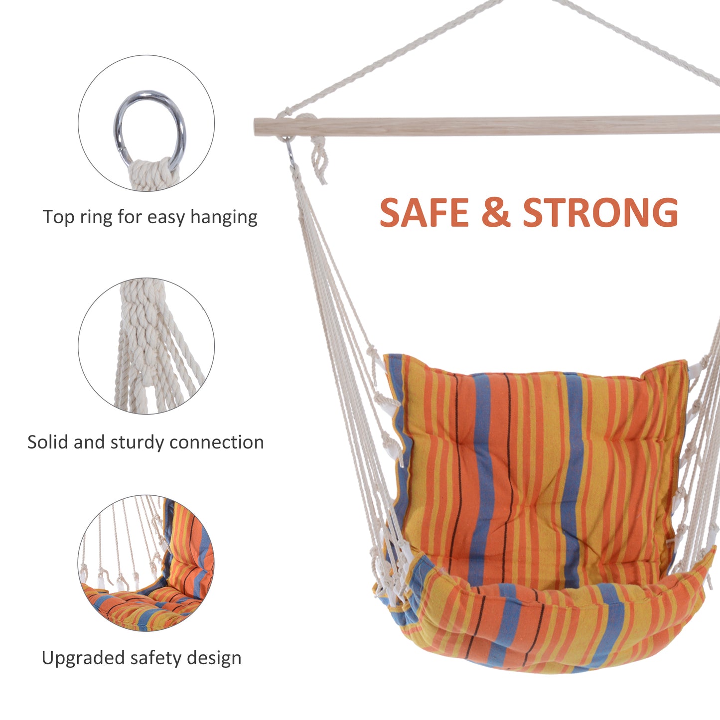 Outdoor Hanging Rope Chair with Soft Padded Seat & Backrest