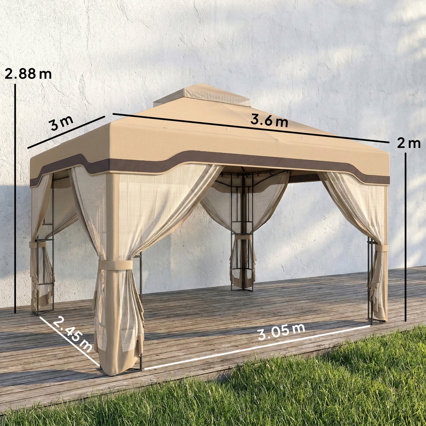 3 x 3.6 m Outdoor Garden Gazebo with Post Shelves