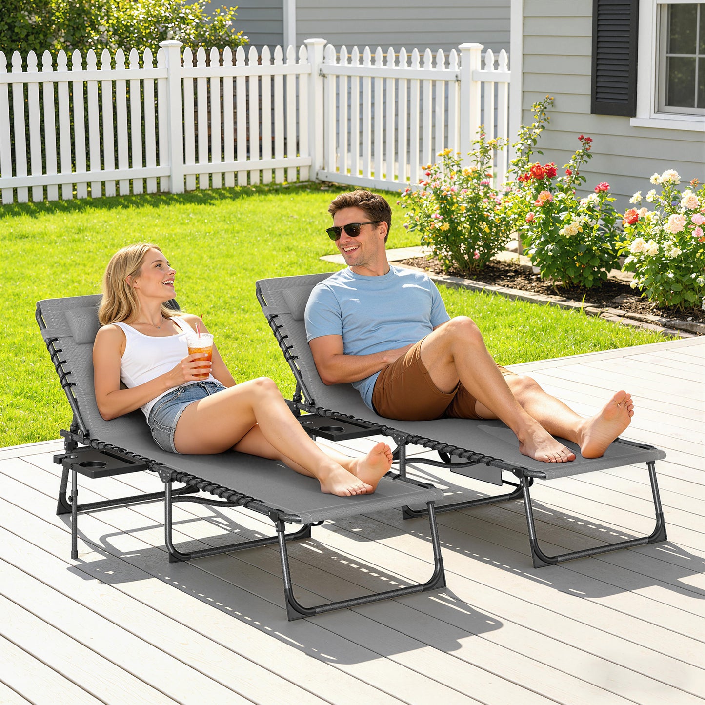 Five-Position Reclining Sun Loungers Set of 2