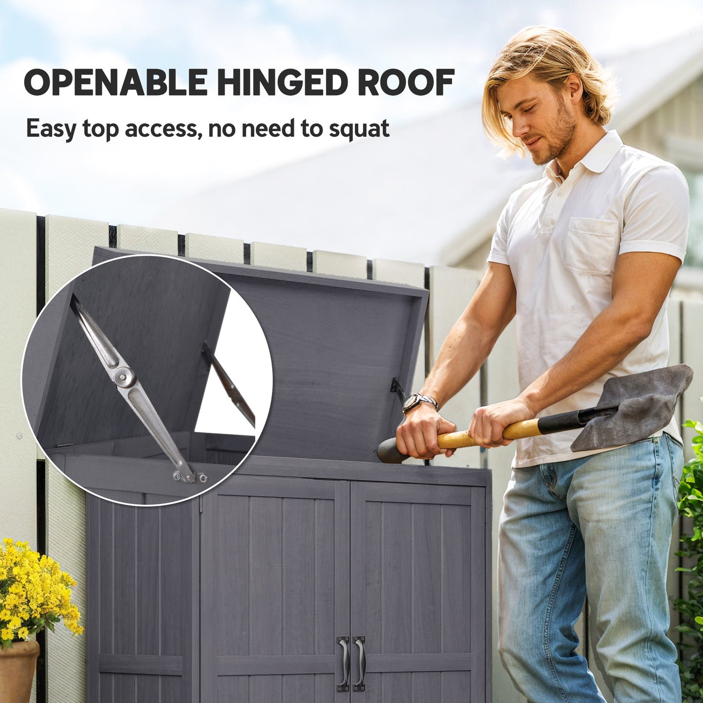 Small Shed, Wooden Garden Shed with Openable Hinged Roof