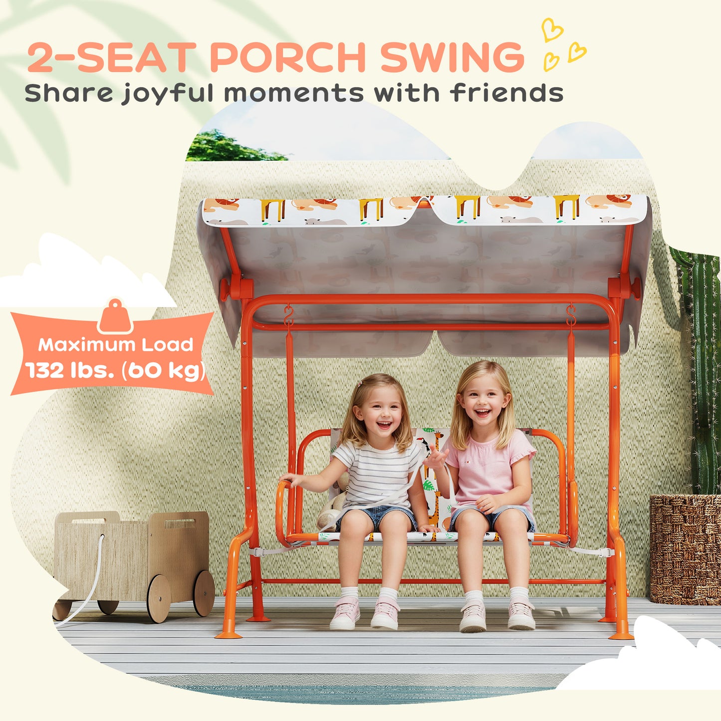 Kids Porch Swing, 2-Seater Patio Swing Bench Hammock with Seat Belts