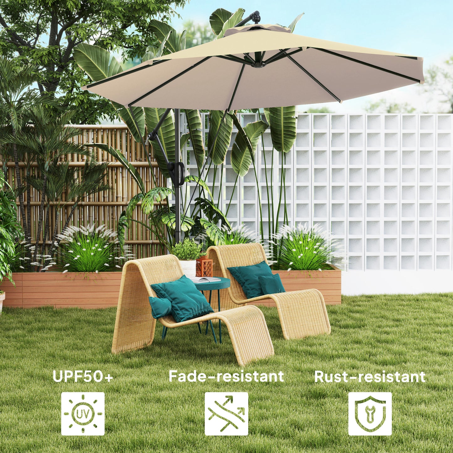 3(m) Garden Cantilever Parasol with Cover and Wind Protection Strap