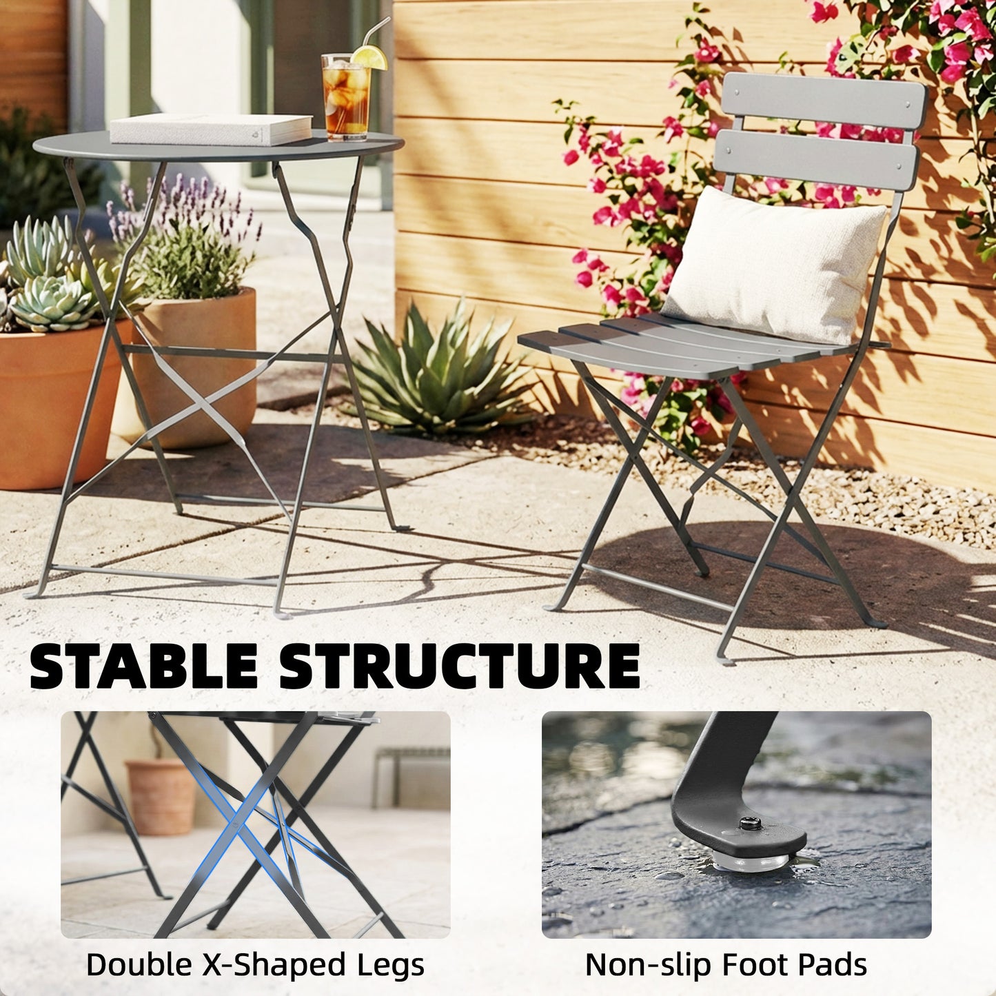 Folding Garden Bistro Set, Outdoor Round Bistro Table
