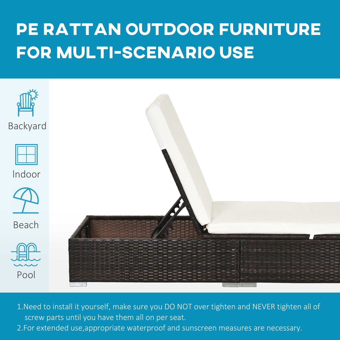 PE Rattan Sun Lounger with Cushion