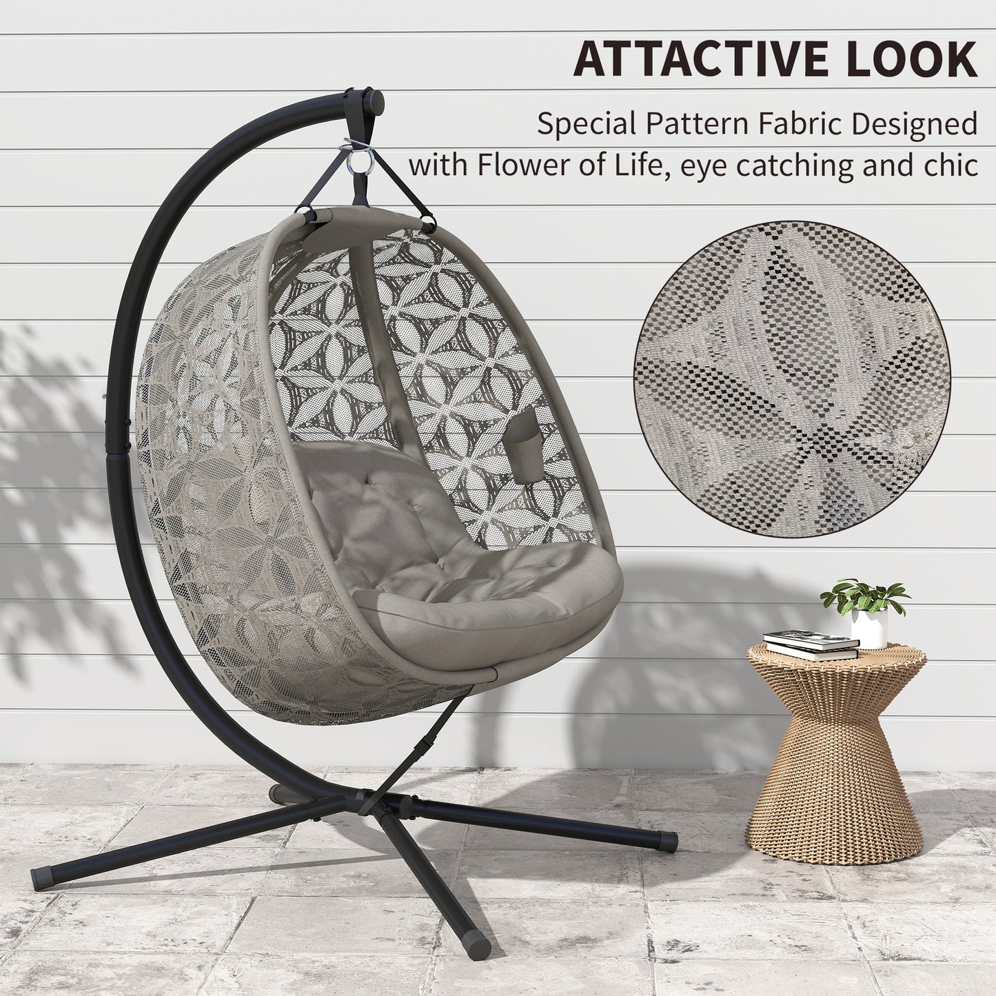 Outdoor Double Hanging Chair with Cushion and Cup Holders