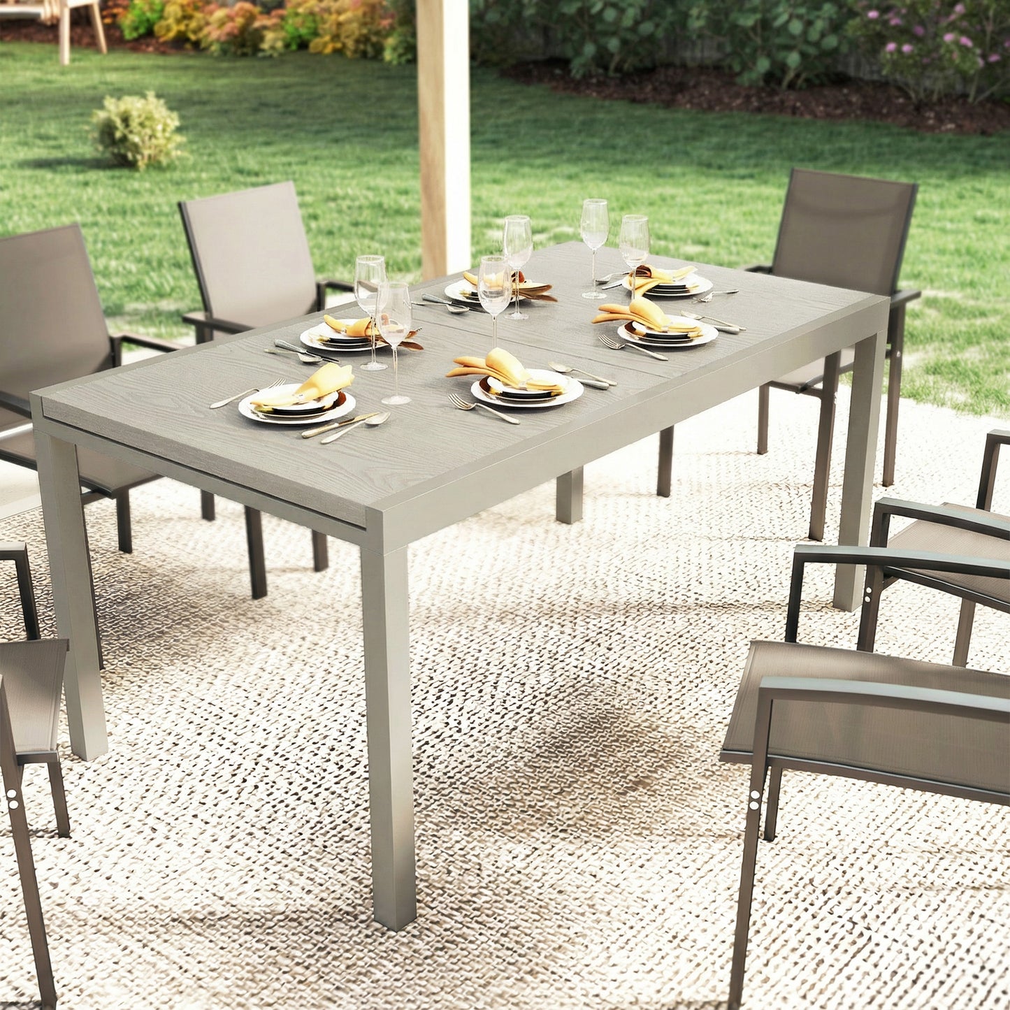 Extending Garden Table, Aluminium Outdoor Dining Table for 8-10