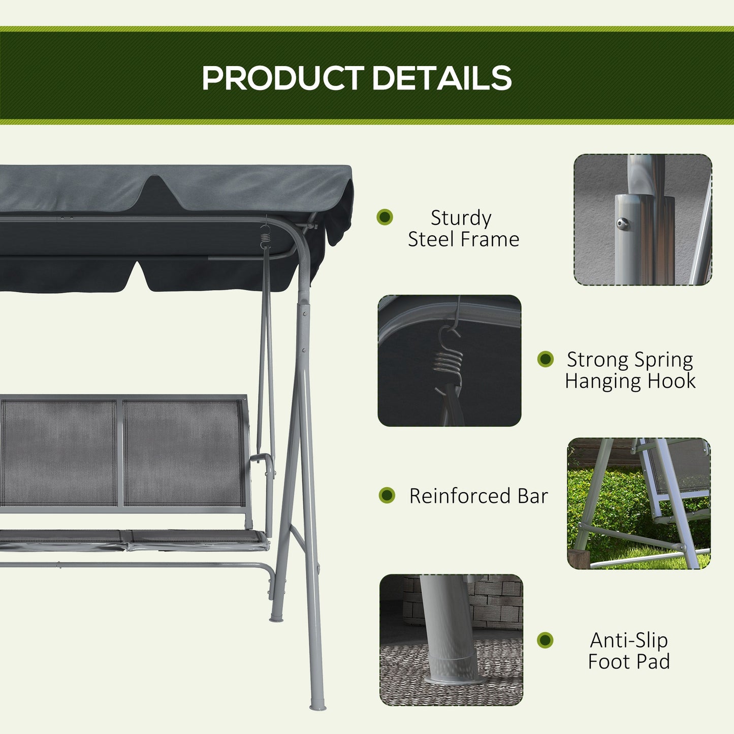 3 Seater Swing Chair, Garden Swing Bench