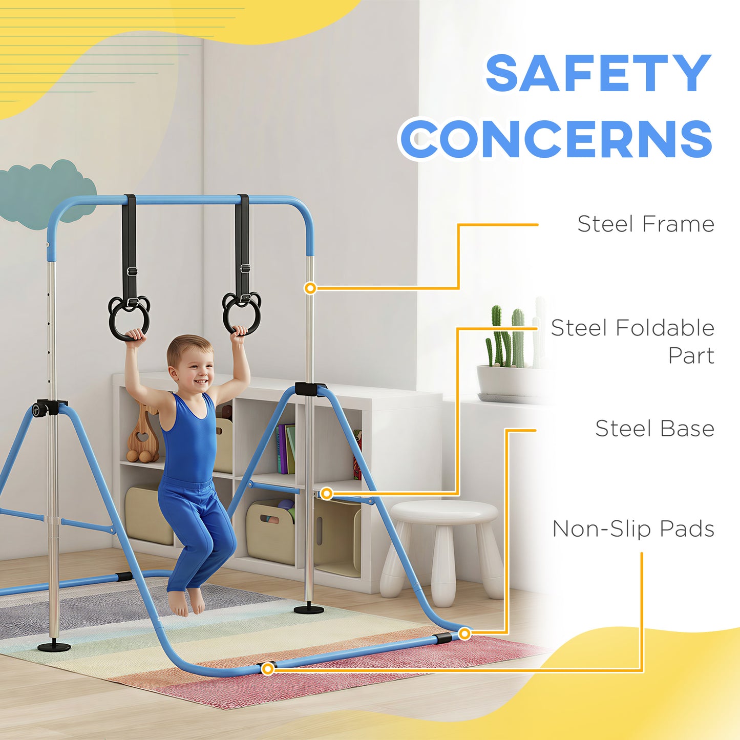 Adjustable Height, Foldable Kids Gymnastics Bar w/ Non-slip Rubber