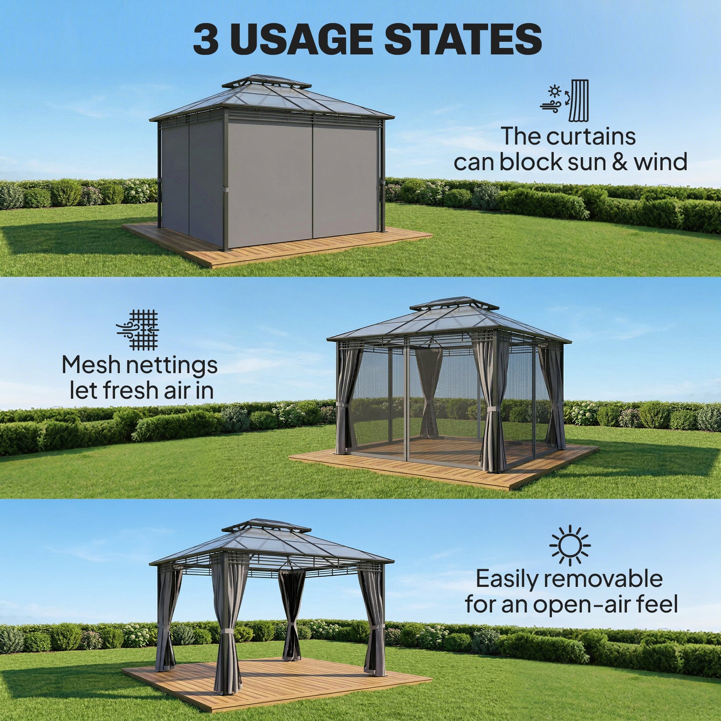 3 x 3.6 m Outdoor Hardtop Gazebo Canopy with 2-Tier Roof