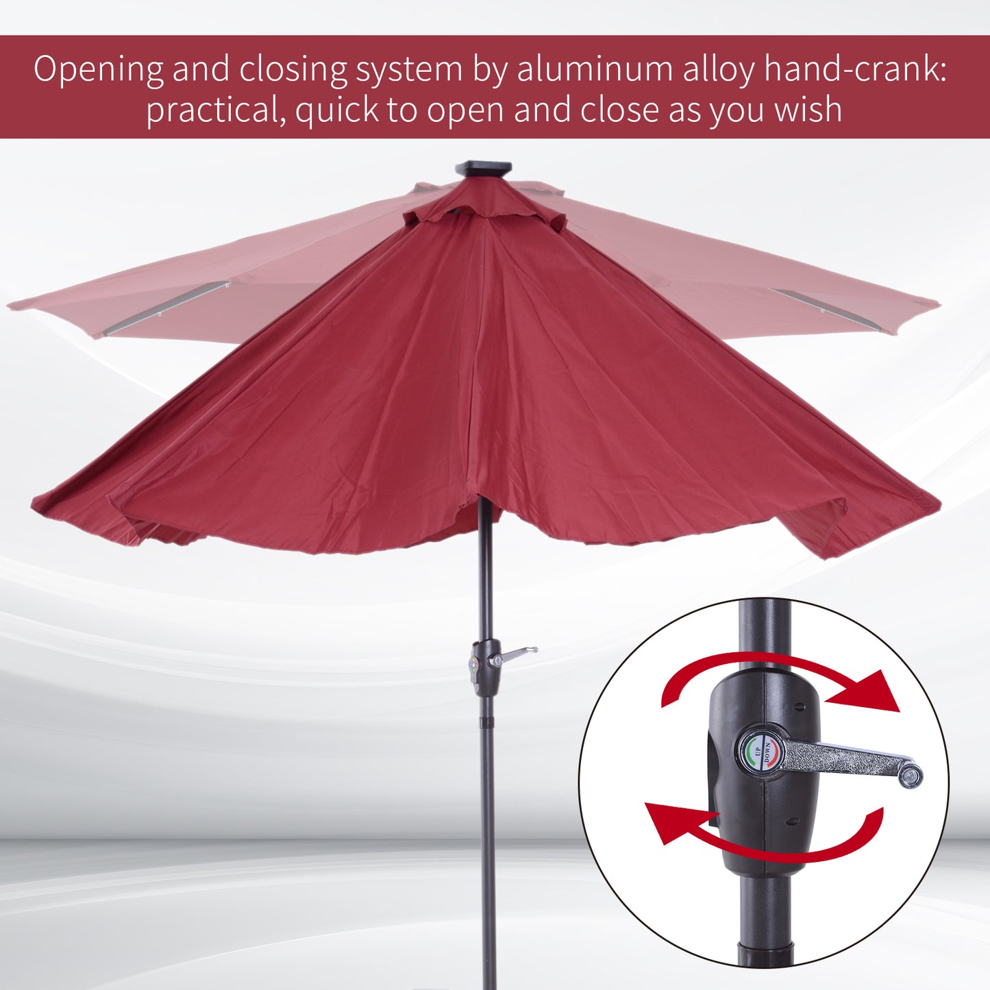 Φ2.7m Garden 24 LED Light Parasol Solar Outdoor Tilt Sun Umbrella