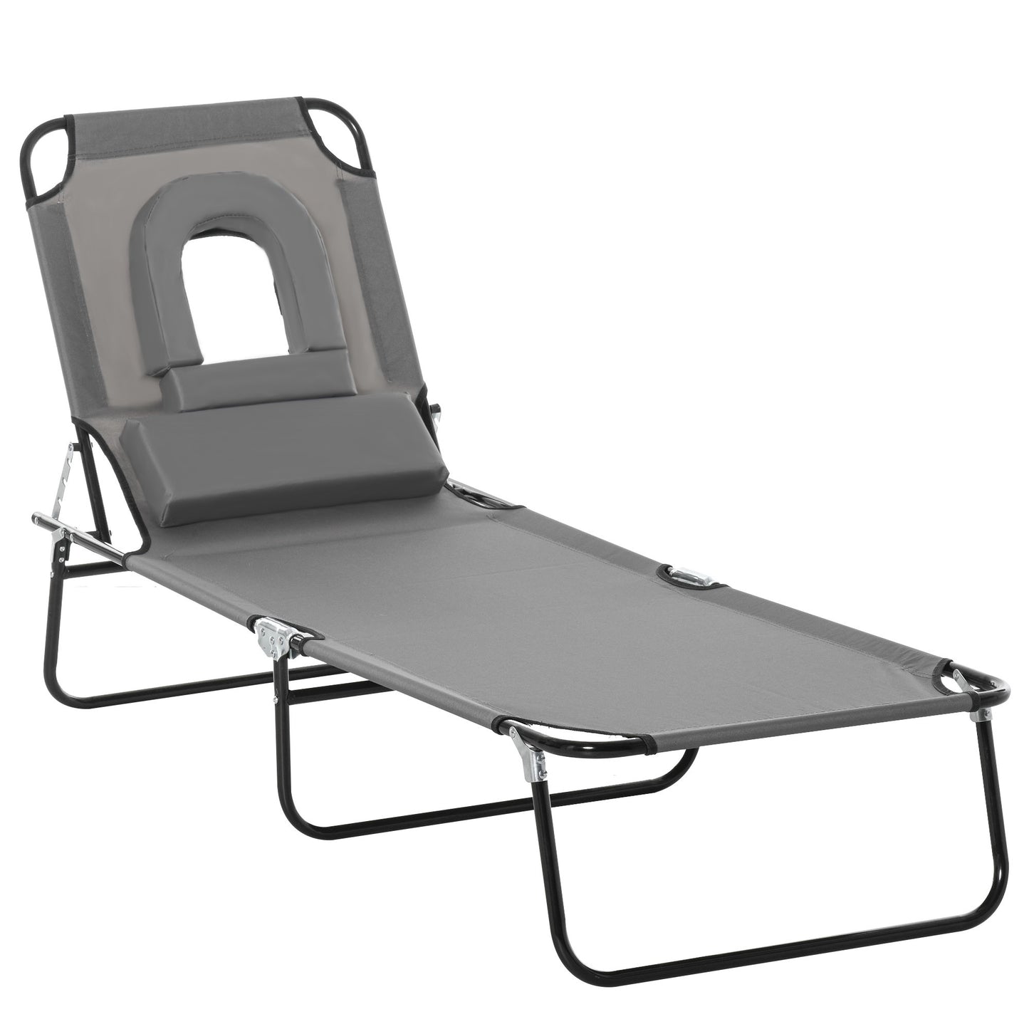 Folding Sun Lounger Reclining Chair w/ Pillow Reading Hole Garden