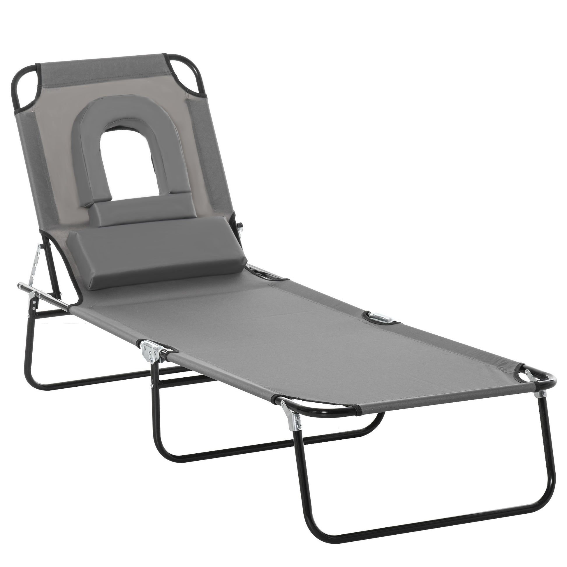 Folding Sun Lounger Reclining Chair w/ Pillow Reading Hole Garden