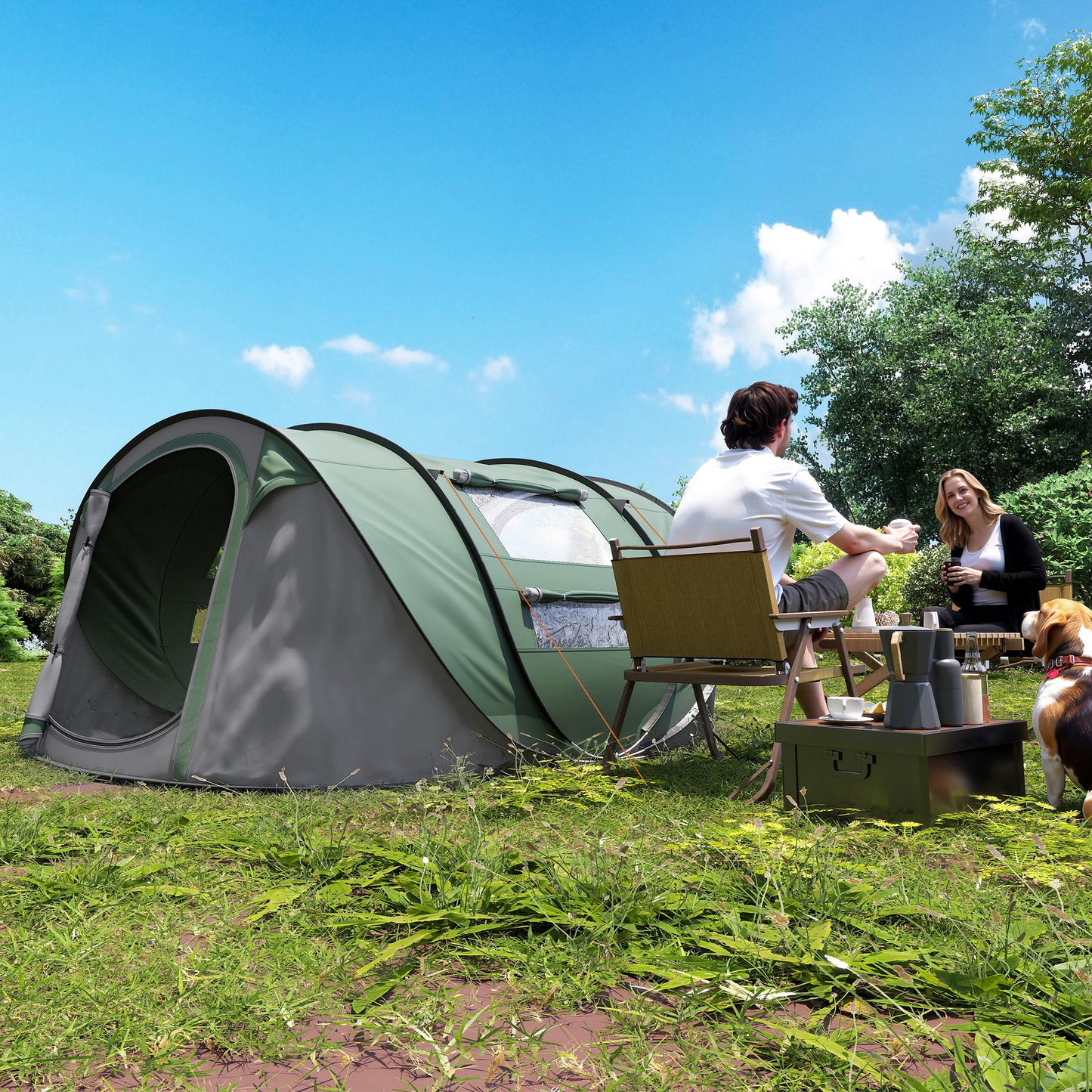 4 Person Pop-up Camping Tent Family Tent with Ground Sheet