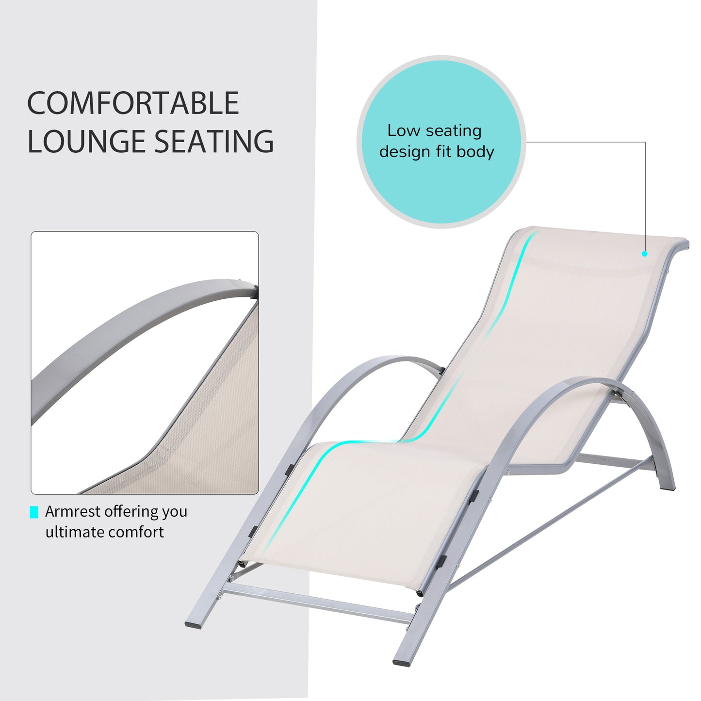 3 Pieces Lounge Chair Set Metal Frame Garden Outdoor Recliner