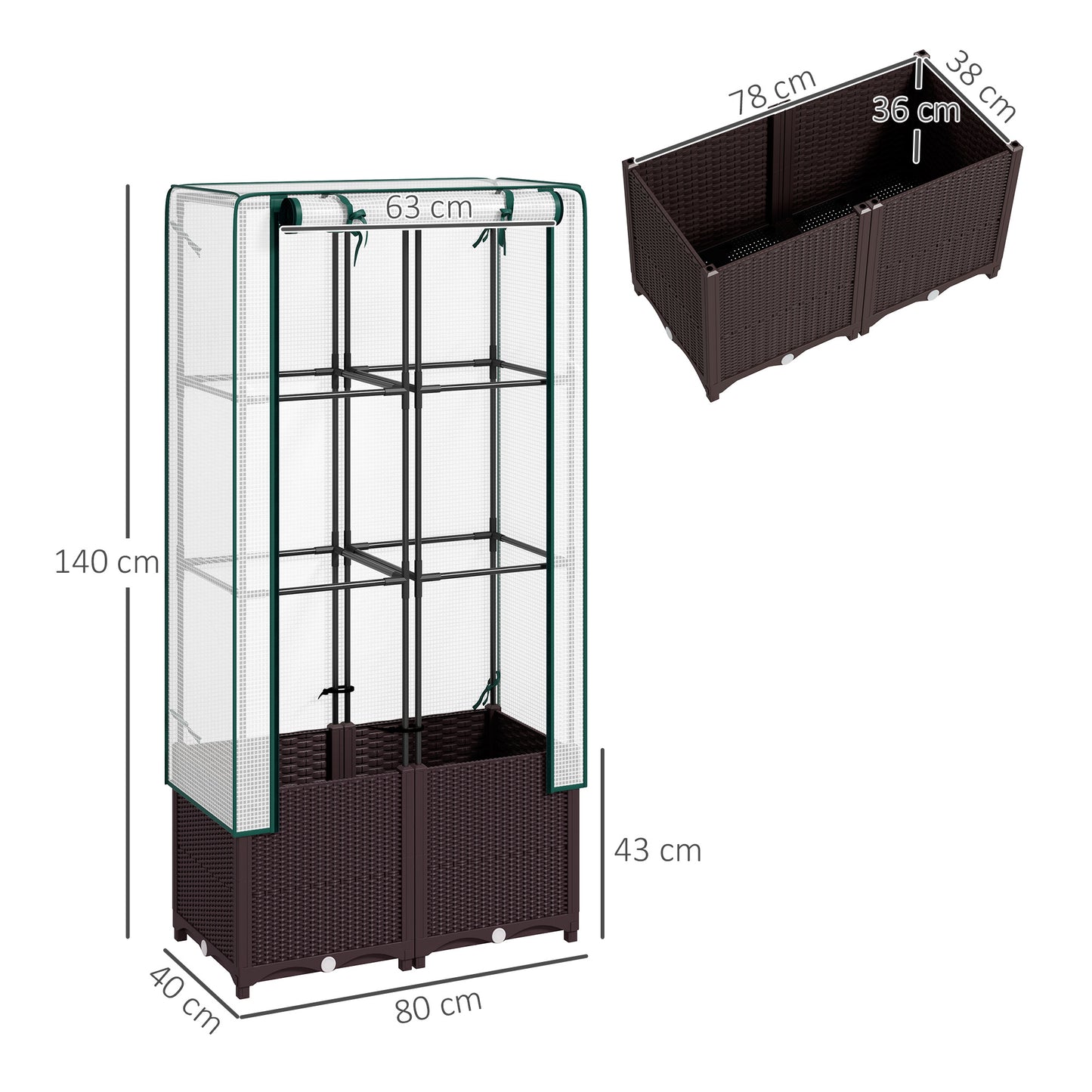 Raised Garden Bed with Trellis, Plastic Planter Box with PE Cover