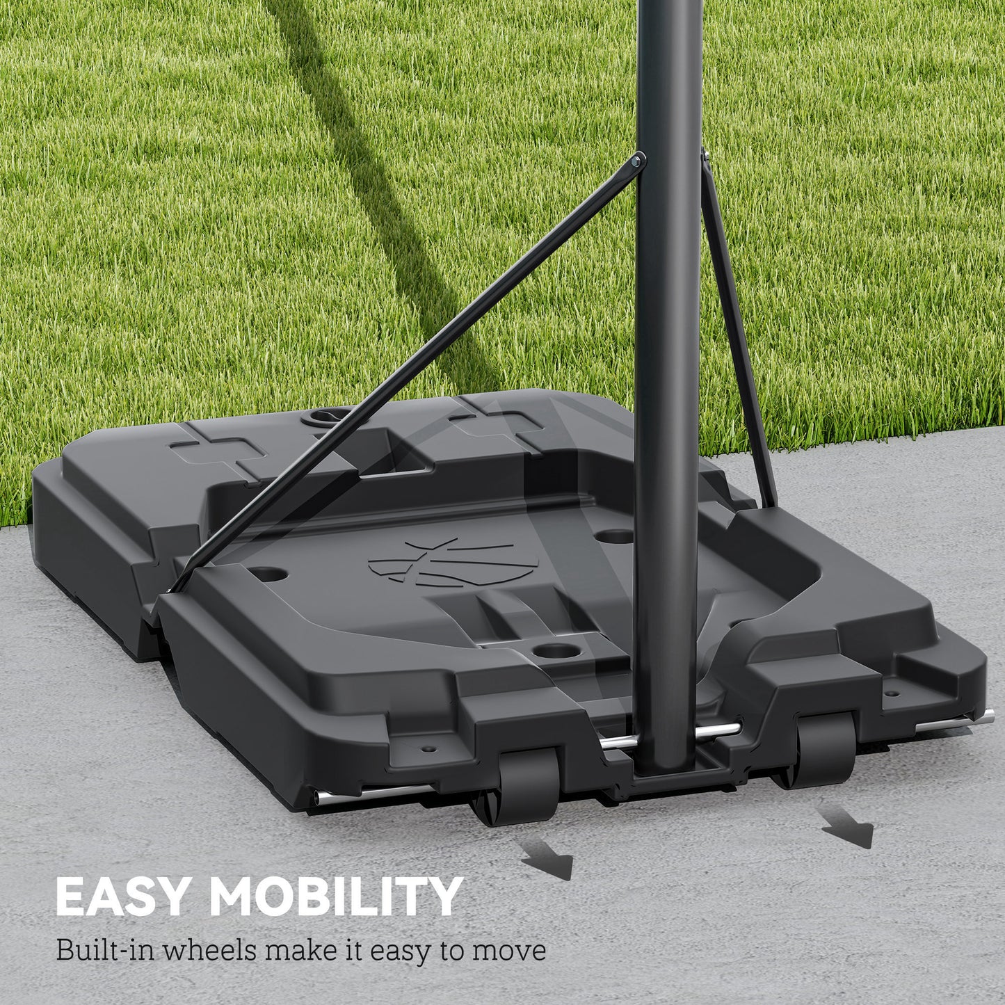 2.3-3.05m Basketball Hoop and Stand, with Weighted Base, Wheels
