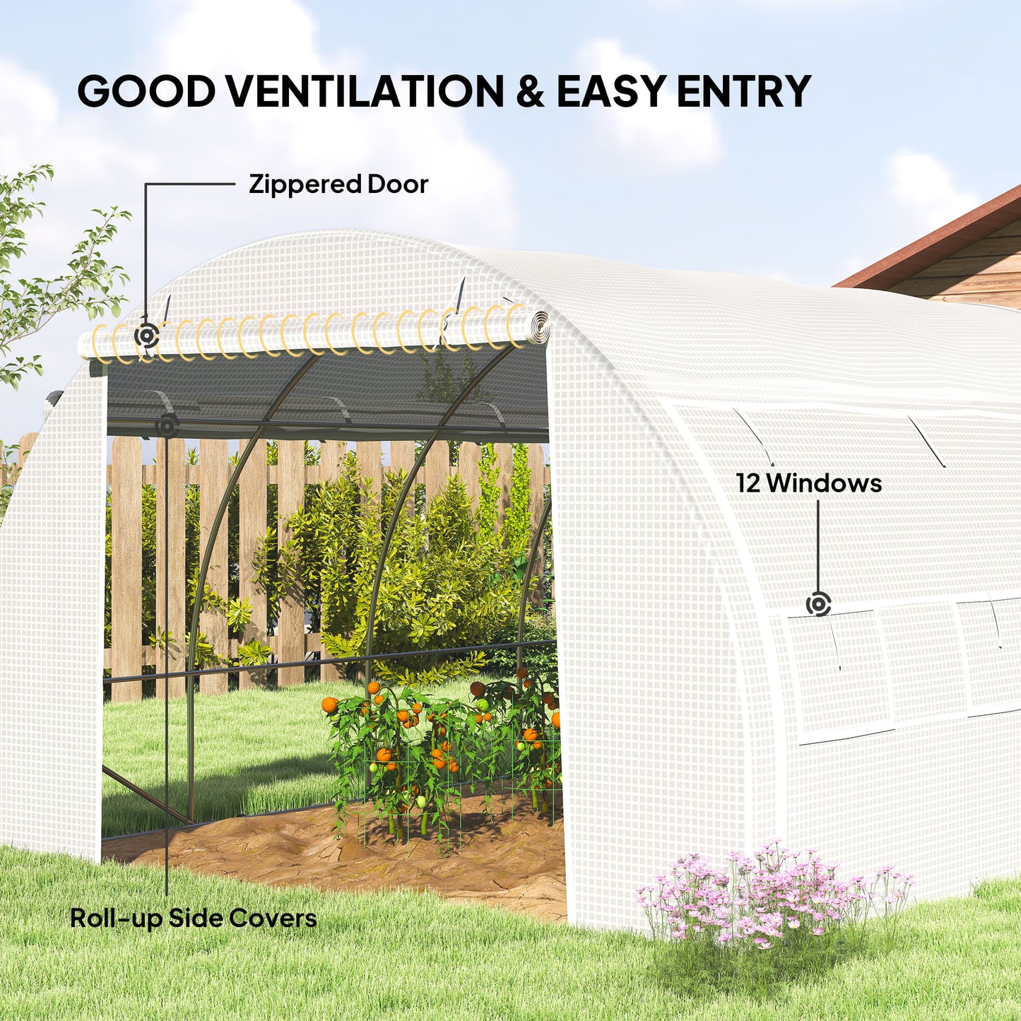 4 x 3 x 2 m Polytunnel Greenhouse with Roll-up Side Walls