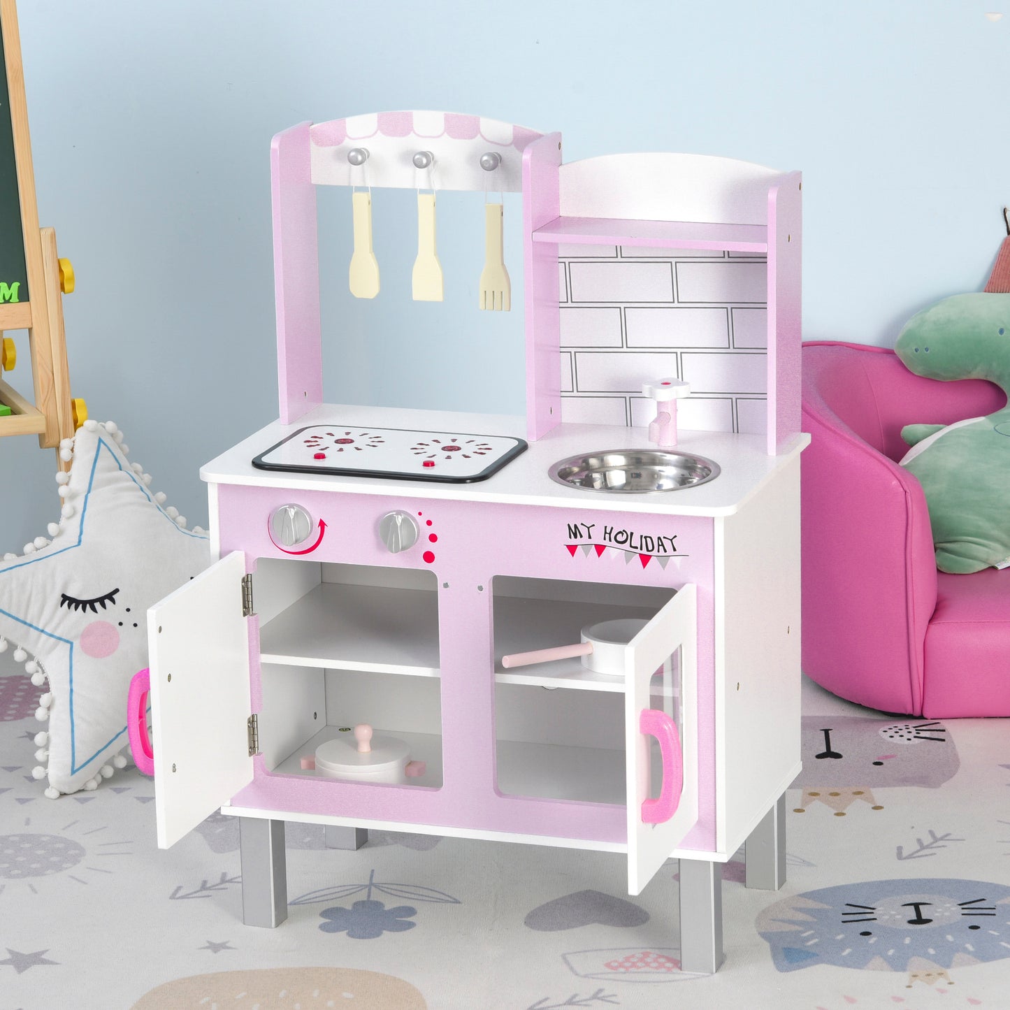 Kids Pretend Kitchen Playset w/ Cooking Toy Accessories
