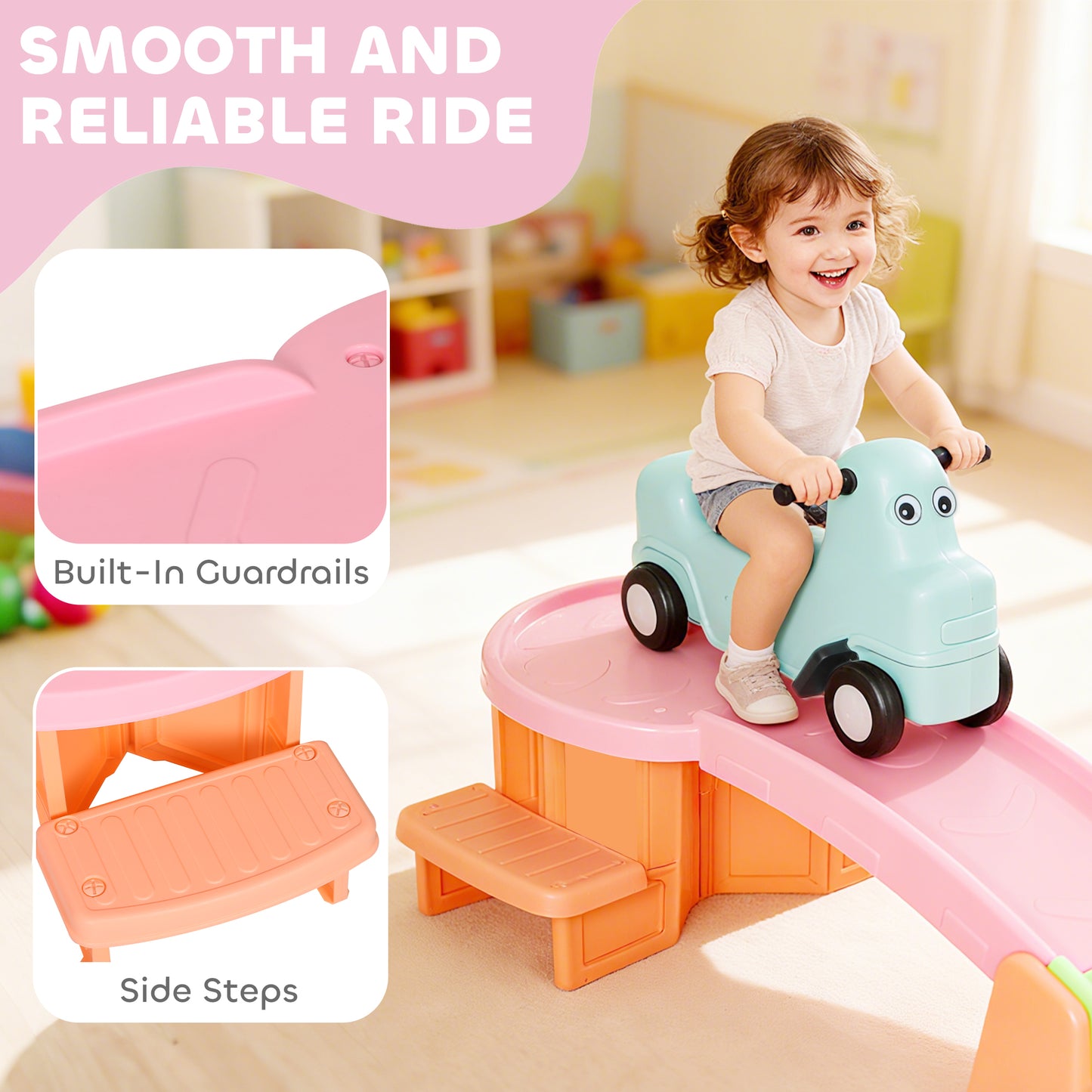 3(m) Four-Piece Ride on Kids Roller Coaster w/ Non-Slip Steps