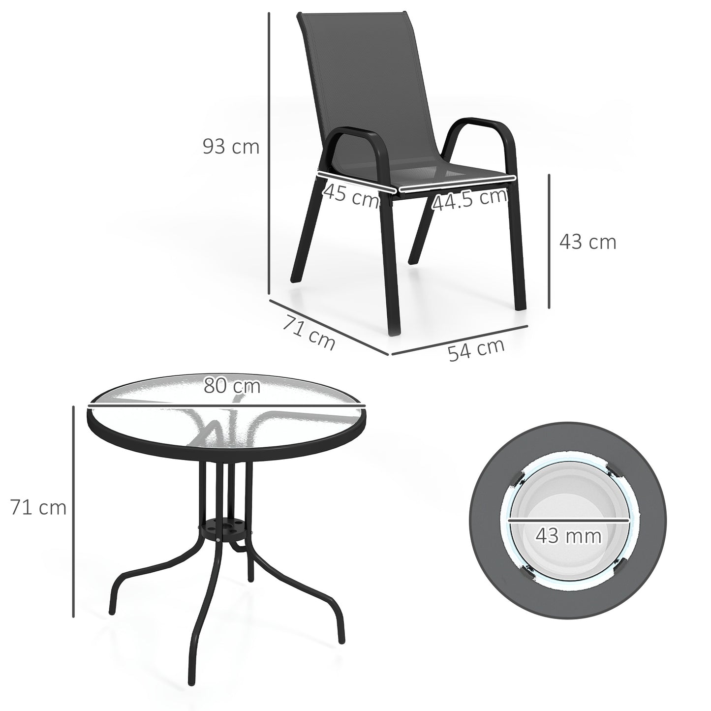 Five-Piece Steel Patio Set, with Glass-Top Table