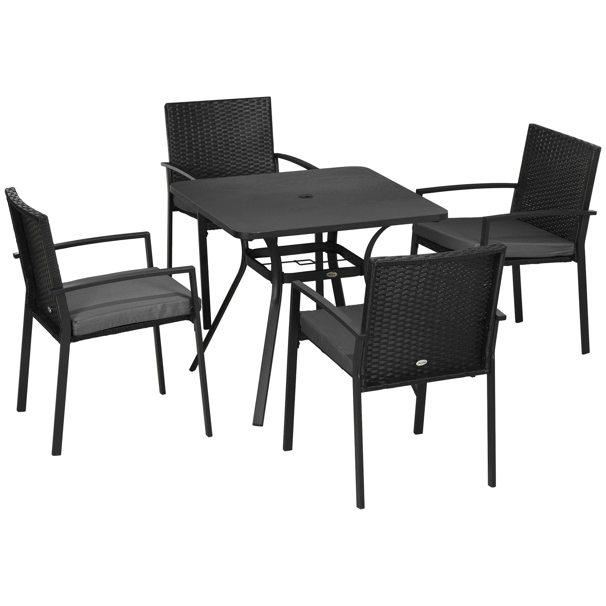 Five-Piece Garden Dining Set, with Rattan Seat Chairs and Cushions