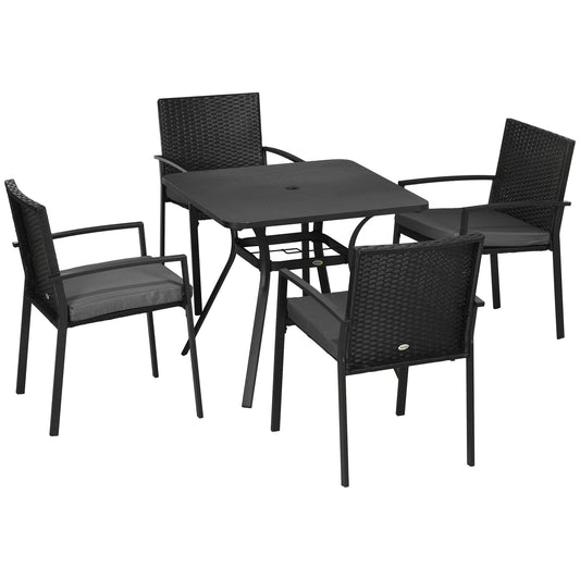Five-Piece Garden Dining Set, with Rattan Seat Chairs and Cushions
