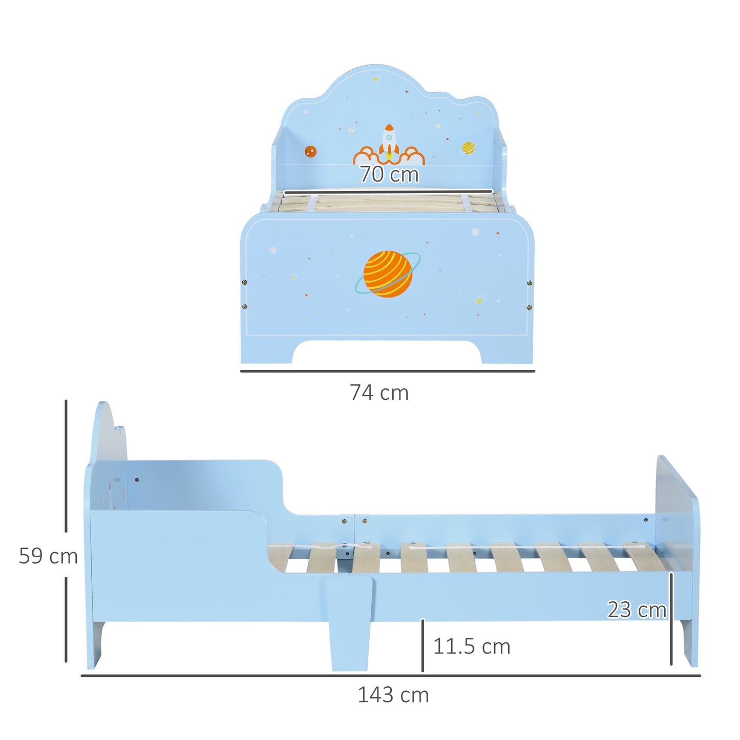 Space Themed Toddler Bed, Kids Bedroom Furniture, with Safety Rails