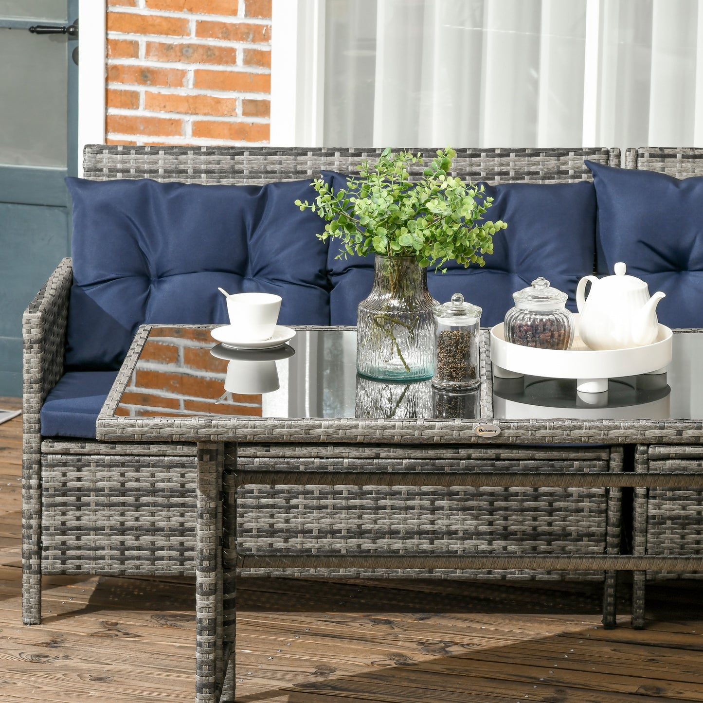 7-Seater Patio wicker Sofa Set Rattan Chair Furniture w/ Glass &