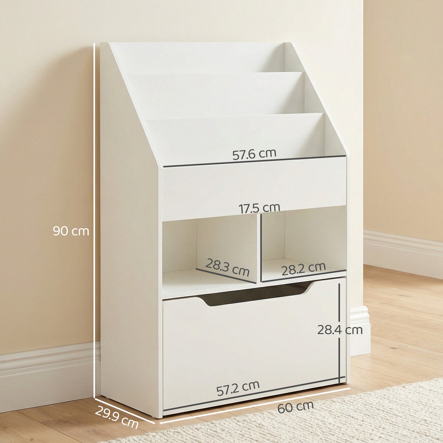 Kids Bookshelf, Toy Organiser, with Storage Drawer, Wheels