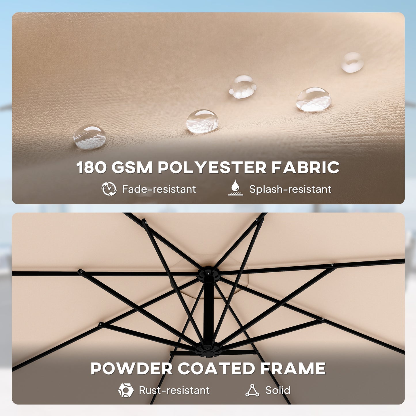 3 m Cantilever Parasol with Protective Cover and Wind Ropes